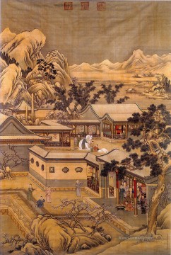  giuseppe - Lang glänzt glückliches neues Jahr der qianlangen alten China Tinte Giuseppe Castiglione alte China Tinte